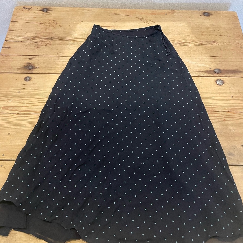 Ralph Lauren Black A-Line Skirt with Blue Dots Silk skirt